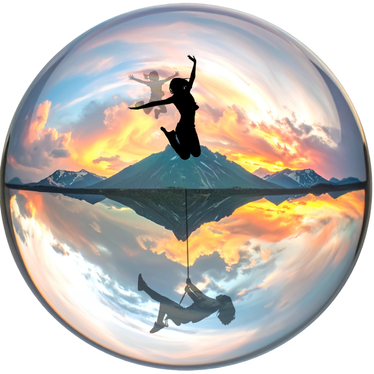 Andningen speglar vårt inre mående Siloett av person som utför yoga vid en spegelblanka sjö med berg och solnedgång i bakgrunden.